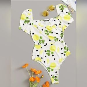 Shein lemon print sweetheart neckline bodysuit